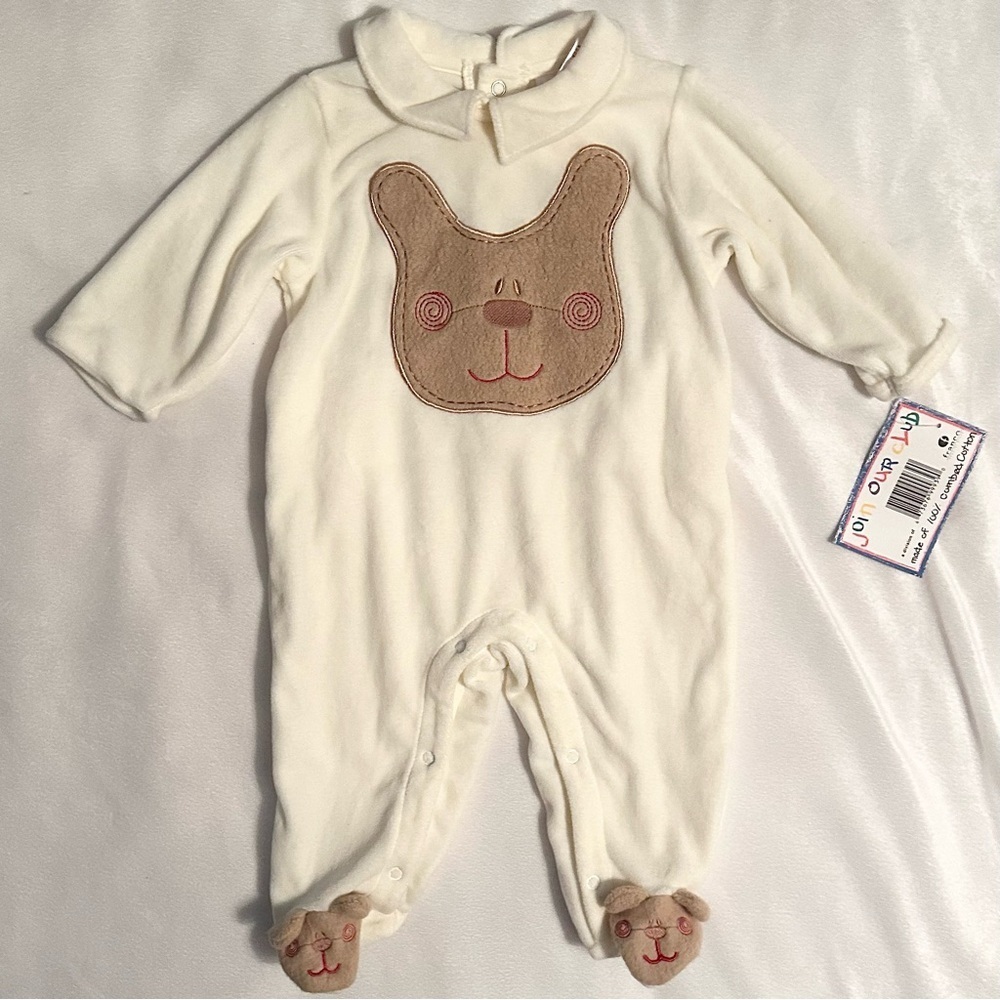 Franco Cotton Club Baby Sleeper 6M Dog Bear Animal Footie Pajama NWT Ivory